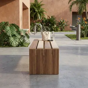 Bangku Taman Slat Kayu Dua Tone Panel Kaki Solid