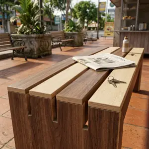 Bangku Taman Slat Kayu Dua Tone Panel Kaki Solid [2]