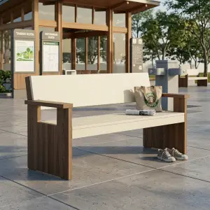 Bangku Taman Slat Kayu Dua Tone Panel Kaki Solid [4]