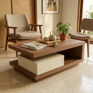 Coffee Table Kayu Minimalis dengan Laci Tersembunyi