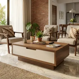 Coffee Table Kayu Walnut dengan Laci Tersembunyi Finishing Dua Warna [4]