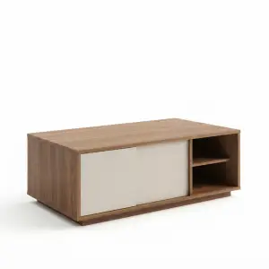 Coffee Table Kayu Walnut dengan Sliding Door dan Open Shelf [4]
