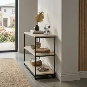 Console Table 3 Susun Rangka Besi Finishing Natural Oak