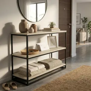 Console Table 3 Susun Rangka Besi Finishing Natural Oak [4]