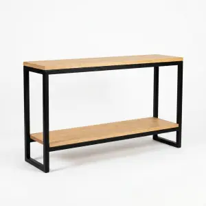 Console Table Besi Kayu 2 Tingkat dengan Rak Bawah