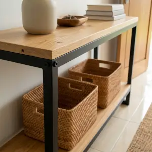 Console Table Besi Kayu 2 Tingkat dengan Rak Bawah [4]