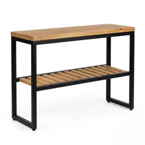 Console Table Besi Kayu dengan Rak Bawah Berlat [4]