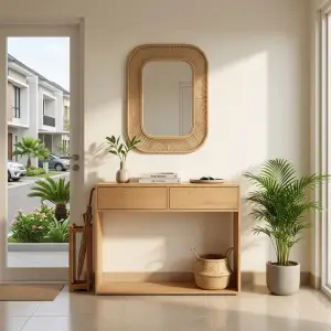 Console Table Kayu 2 Laci Rak Bawah Scandinavian [2]