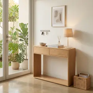 Console Table Kayu 2 Laci Rak Bawah Scandinavian [3]