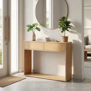 Console Table Kayu 2 Laci Rak Bawah Scandinavian [4]