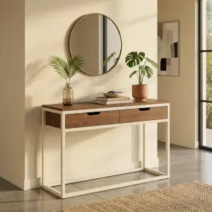 Console Table Kayu 2 Laci Rangka Besi Putih Modern [2]