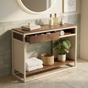 Console Table Kayu Besi Laci Geser Rak Terbuka [4]