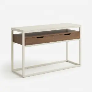 Console Table Rangka Besi Dua Laci Kayu Walnut [5]