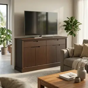 Credenza Kayu 4 Pintu dengan Laci — Lemari Sideboard Ruang Tamu & Lounge [2]
