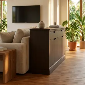 Credenza Kayu 4 Pintu dengan Laci — Lemari Sideboard Ruang Tamu & Lounge [3]