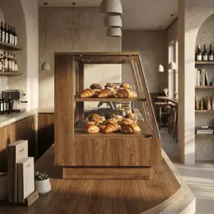Etalase Kayu 2 Susun Kaca Miring untuk Bakery dan Cafe [5]