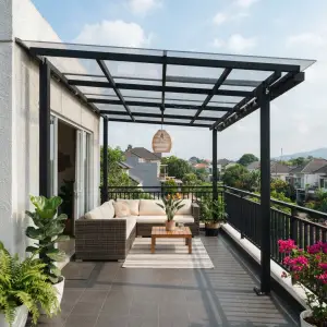 Kanopi Balkon Rangka Besi Atap Polycarbonate Transparan