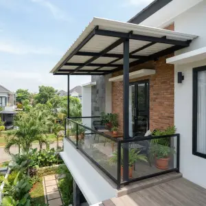 Kanopi Balkon Rangka Besi Hollow Atap Alderon