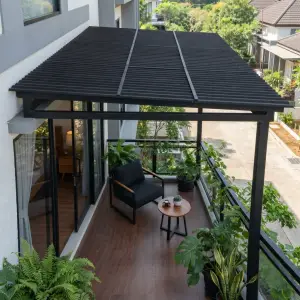 Kanopi Balkon Rangka Besi Hollow Atap Gelombang Hitam Matte [3]