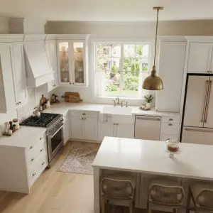 Kitchen Set Klasik Putih Shaker Style dengan Kitchen Island