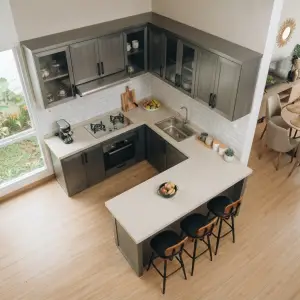 Kitchen Set L-Shape dengan Island Bar Top Granit [2]