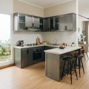 Kitchen Set L-Shape dengan Island Bar Top Granit [3]