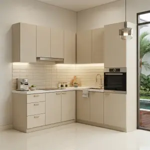 Kitchen Set Minimalis Finishing Woodgrain Krem
