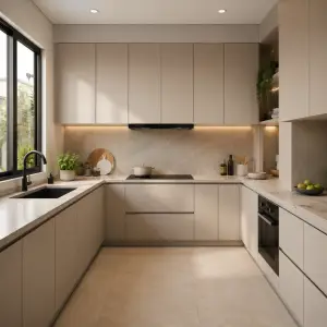 Kitchen Set Minimalis U-Shape dengan Upper Cabinet