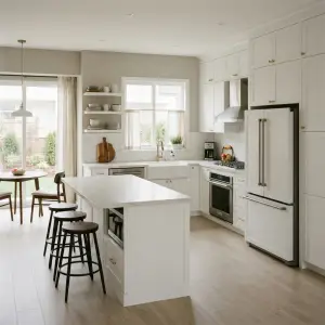 Kitchen Set Shaker Putih dengan Island dan Upper Cabinet