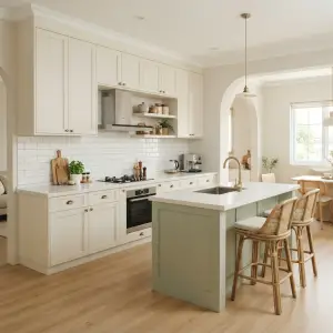 Kitchen Set Shaker Style Cream Sage Green dengan Island