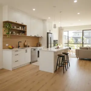 Kitchen Set Shaker Style Putih dengan Kitchen Island dan Open Shelf [4]