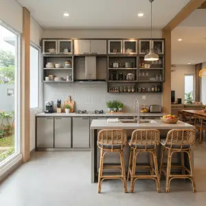 Kitchen Set Stainless dengan Kitchen Island dan Open Shelf [3]