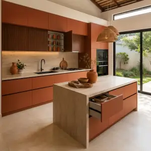 Kitchen Set Terracotta dengan Island dan Top Travertine [2]