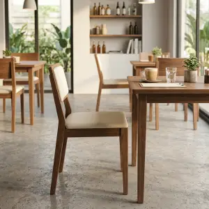 Kursi Cafe Kayu Sandaran Busa Lapis Kulit