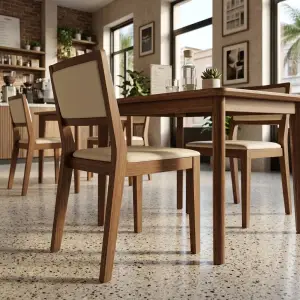 Kursi Cafe Kayu Sandaran Busa Lapis Kulit [2]