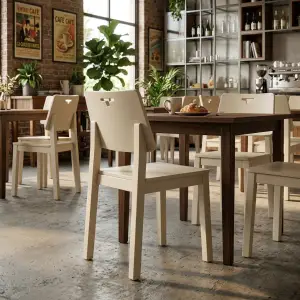Kursi Cafe Kayu Sandaran Panel Off-White [2]