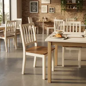 Kursi Cafe Kayu Slat Back Dua Tone Putih Natural [3]