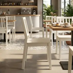 Kursi Cafe Kayu Slat Back Finishing Putih Susu