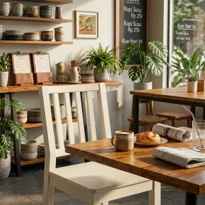 Kursi Cafe Kayu Slat Back Finishing Putih Susu [4]