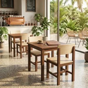 Kursi Cafe Kayu Solid Rangka Dark Walnut Dudukan Cream [3]