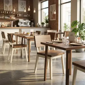Kursi Cafe Kayu Walnut Kaki Cream Minimalis [3]