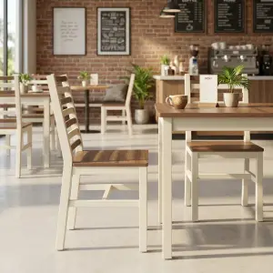 Kursi Cafe Ladder Back Two-Tone Walnut Cream