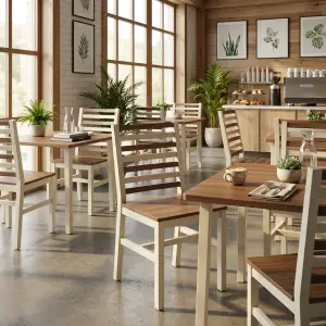 Kursi Cafe Ladder Back Two-Tone Walnut Cream [3]