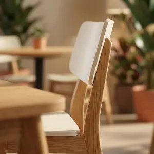 Kursi Makan Kayu Rangka Solid Sandaran Panel — Seri Cafe [5]