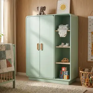 Lemari Pakaian Anak Dua Pintu dengan Rak Terbuka Sage Green [4]