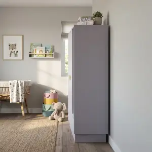 Lemari Pakaian Anak Pintu Ganda dengan Rak Samping dan Laci