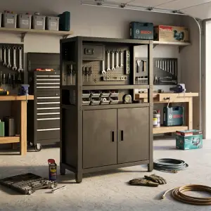 Lemari Penyimpanan Alat Besi Industrial dengan Pegboard dan Laci Kunci [2]