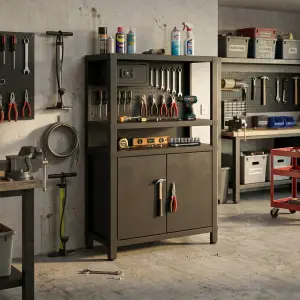 Lemari Penyimpanan Alat Besi Industrial dengan Pegboard dan Laci Kunci [4]