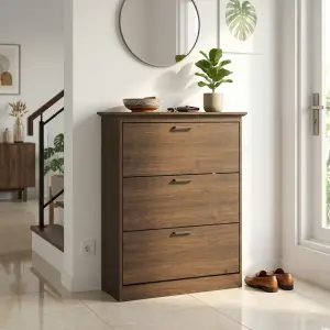 Lemari Sepatu 3 Pintu Flip Down Finishing Walnut [2]