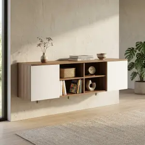 Lemari TV Gantung Dua Pintu Finishing Walnut Putih